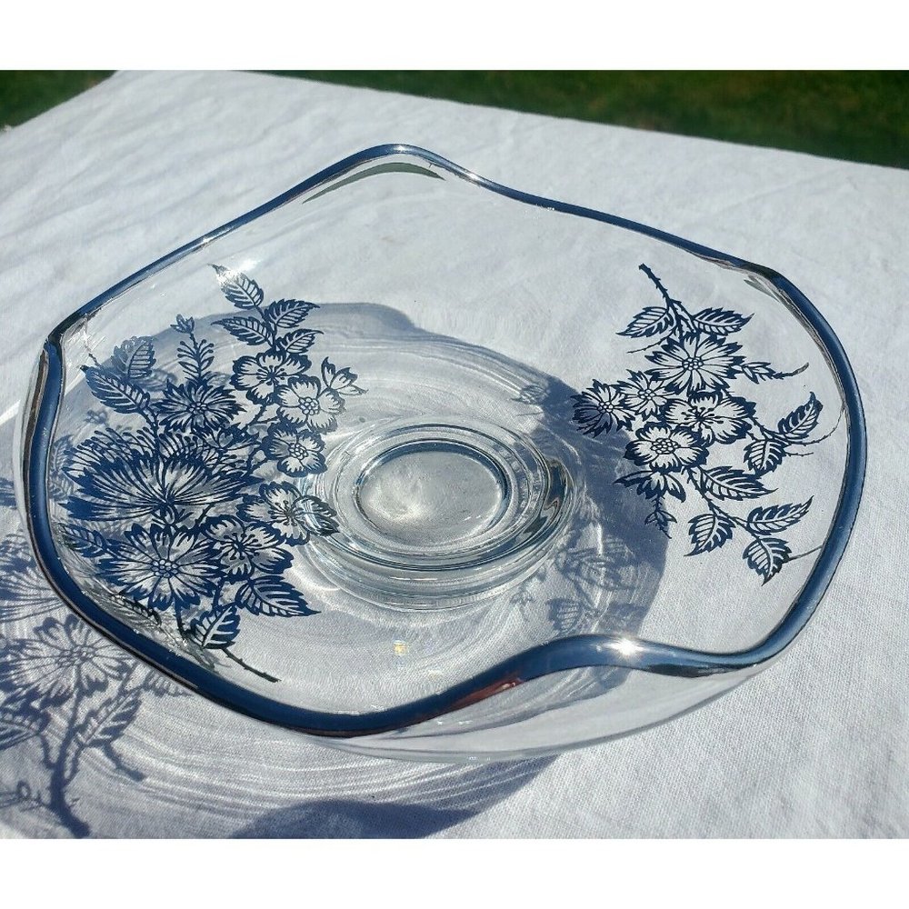 Vtge Silver City Crystal Springtime Platter Sterling Silver Overlay  candy bowl